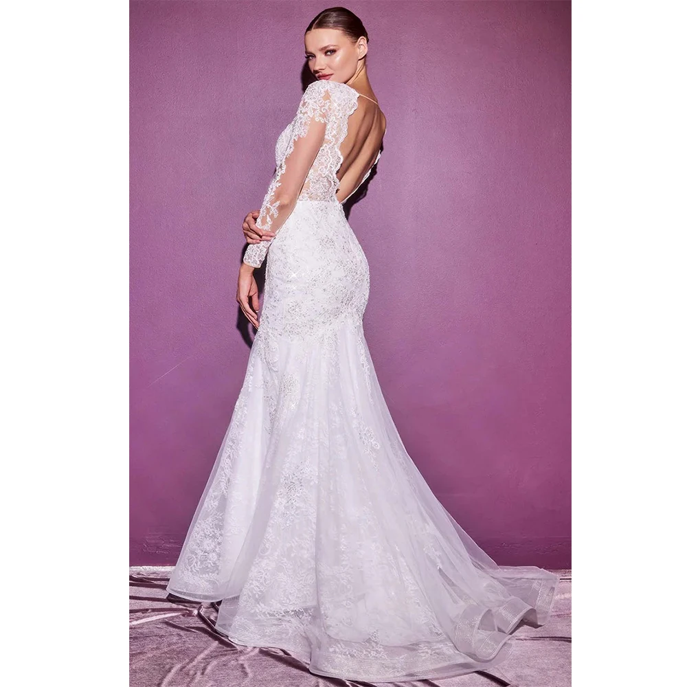 High Quality Elegant Evening Dresses Lace for Floor-Length V-Neck Prom Dress Appliques Mermaid Robes De Soirée Customized