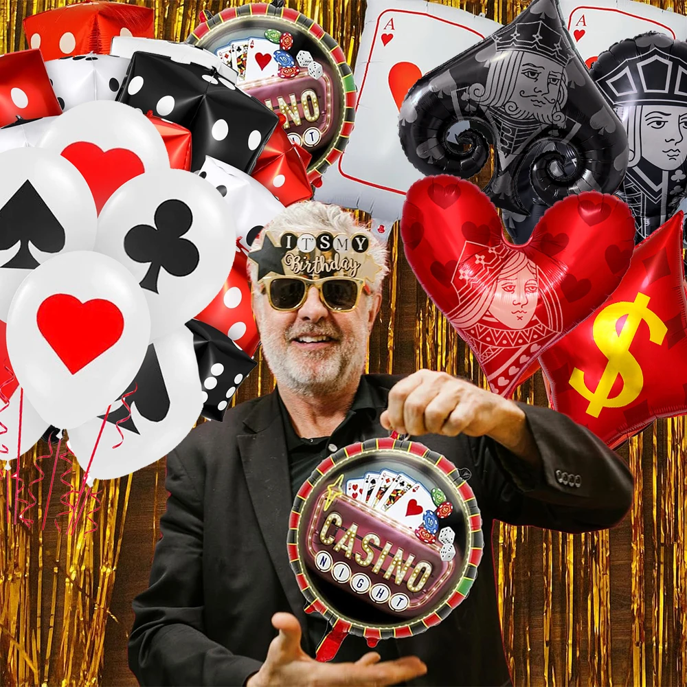 Casino Poker Karte Party Dekorationen Teller Tassen Servietten Happy Sign Banner Tischdecke Luftballons Las Vegas Geburtstag Party Supplies – Detail 16