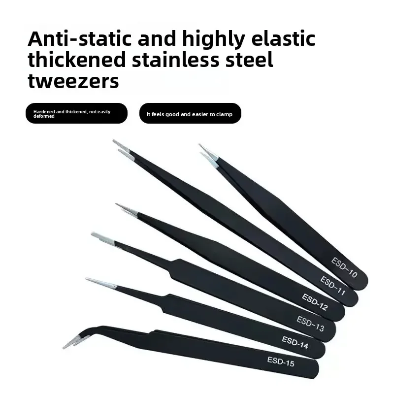 

6 Pcs Precision Tweezers Set Anti-Static ESD Tweezer Stainless Steel Repair Tools For Electronics Soldering Model Jewelry Makin