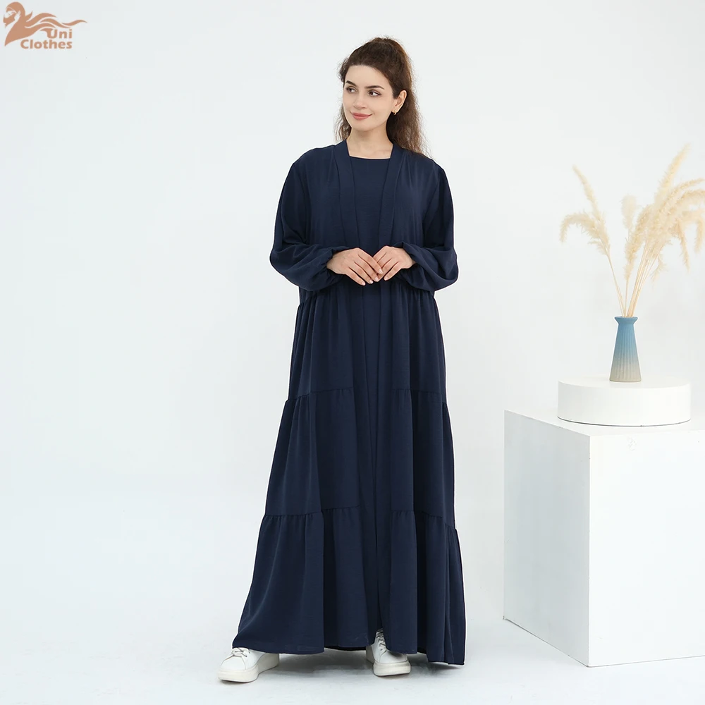 2025 Modest Abaya Women Muslim Dress Cardigan and Inner Dress 2 Piece Abaya Set Islamic Clothing