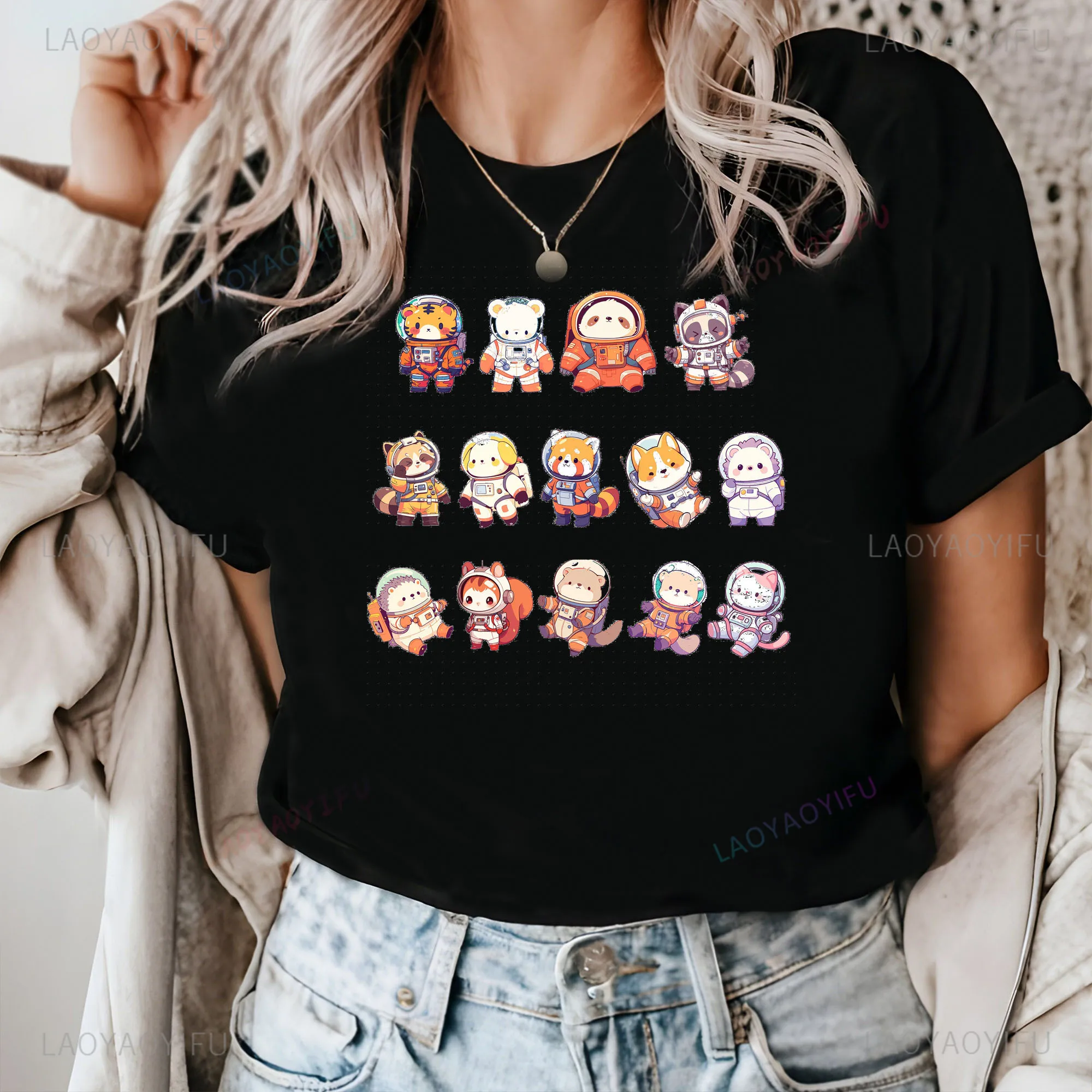 Kawaii Cute Cat  Graphic T Shirts  Women Clothes Girlfriends and Sisters Short Sleeve Dress Harajuku Cotton FunnyTops Tee Shirt image 4