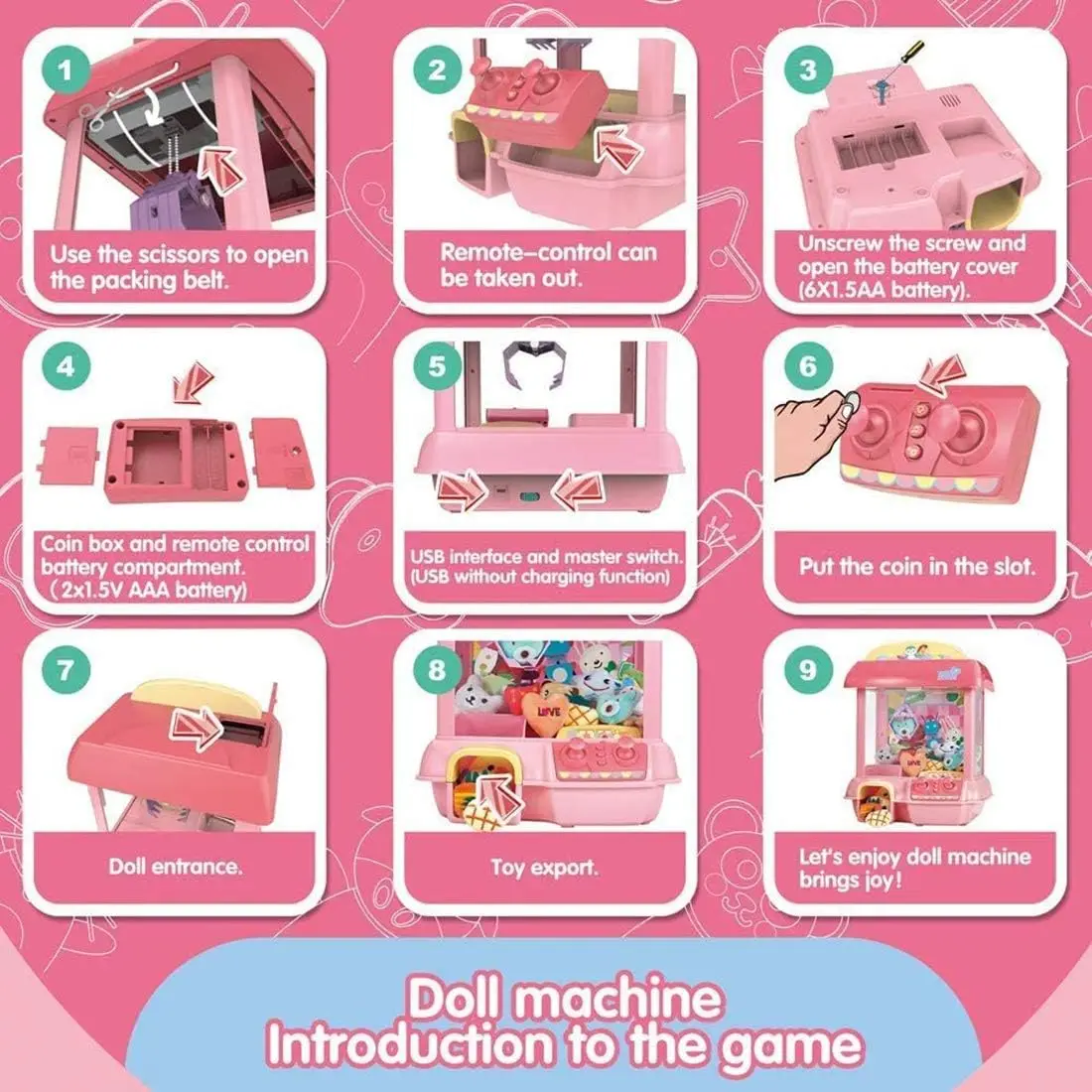 Clip Doll Machine DIY Doll Machine Kids Dolls Claw Game Claw Machine Coin Operated Play Music Doll Children Xmas Birthday Gifts