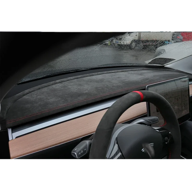 غطاء لوحة القيادة في الكانتارا لـ Tesla Model 3 Model Y 2016- 2022 غطاء لوحة القيادة باللون الأحمر مجموعة تعديل ملحقات السيارة