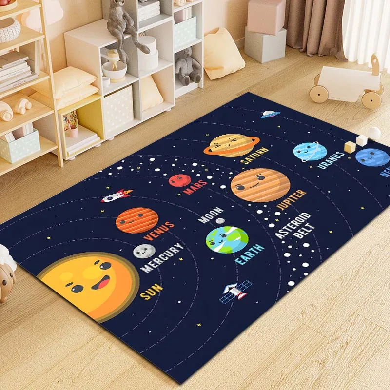 15 Sizes Cartoon Solar System Pattern Rug Carpet for Living Room Bathroom Mat Carpet for Bedroom Kid's Room Home Decor Play Mat