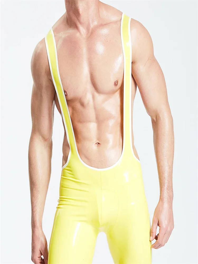 

latex catsuits men eurocat suits latex leotard rubber fetish customised clubwear cosplay Male Singlet Shortie