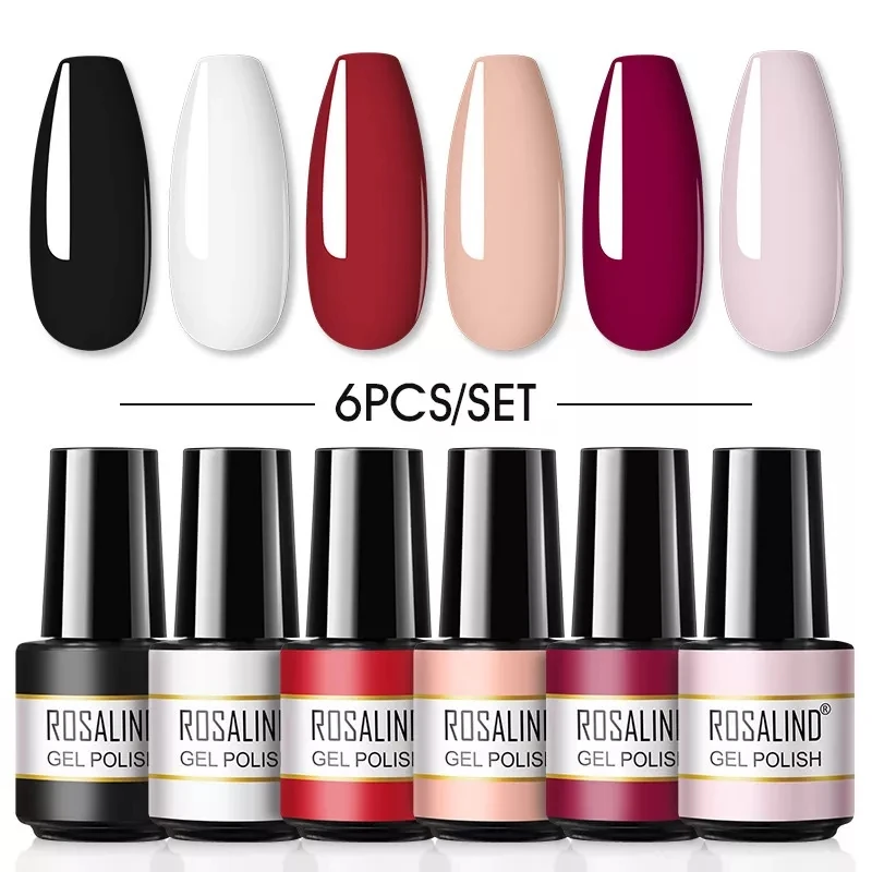 ROSALIND Gel Nail Polish Set 4PCS/6PCS Nail Kit Set Glitter vernis Semi Permanent  Base Top Coat  UV LED Nail Art Gel Polish Set