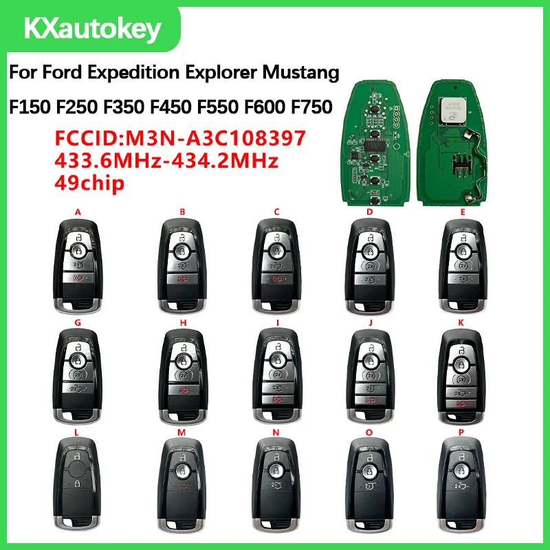 

KXK018014 For Ford Expedition Explorer Mustang F150 F250 F350 F450 F550 F600 2017-2024 FCC M3N-A3C108397 Full Set Key For Ford