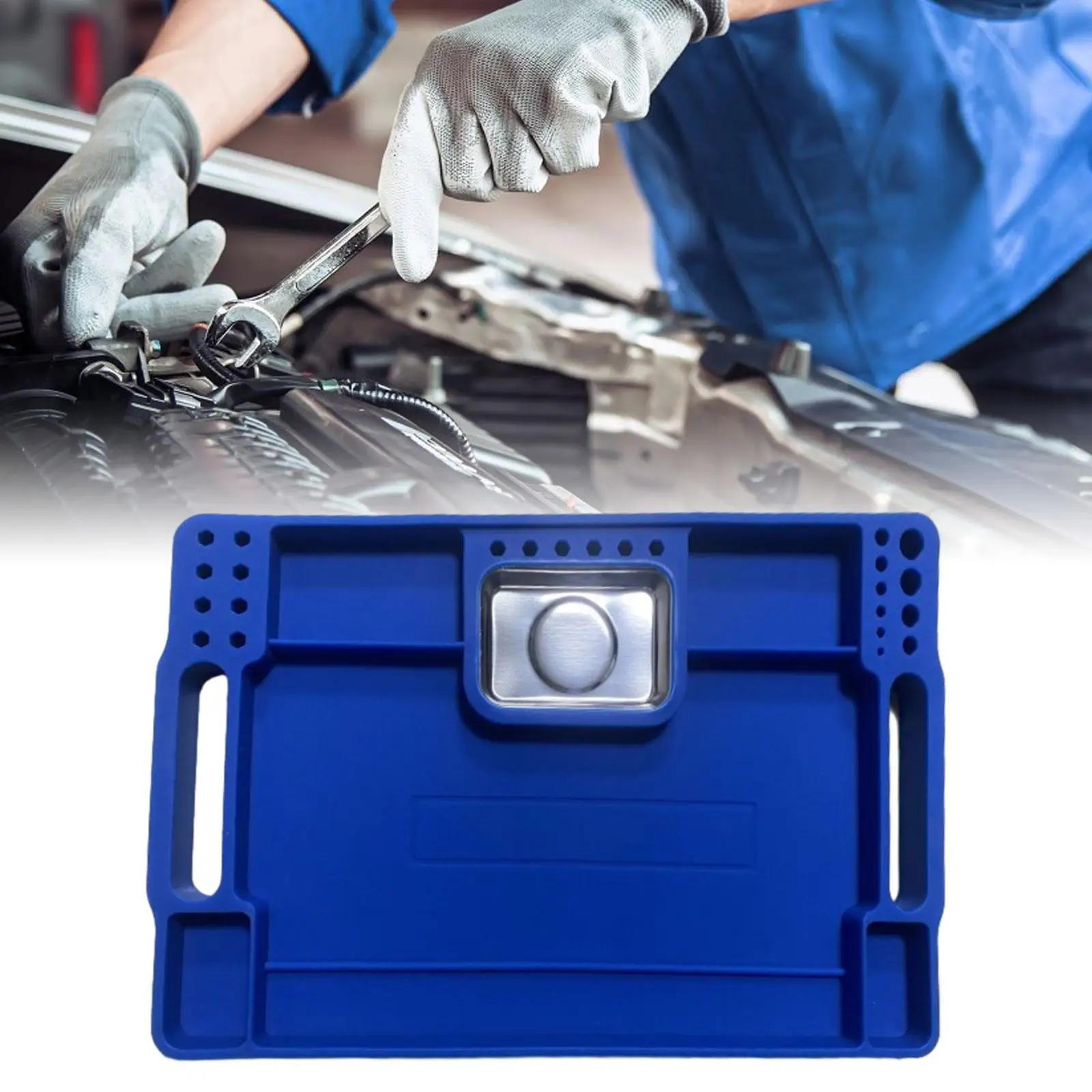 Silicone Tool Tray Automotive with Magnetic Small Parts Tray Tool Mat for Electrical Workshop Hobbies Welding Car Repair