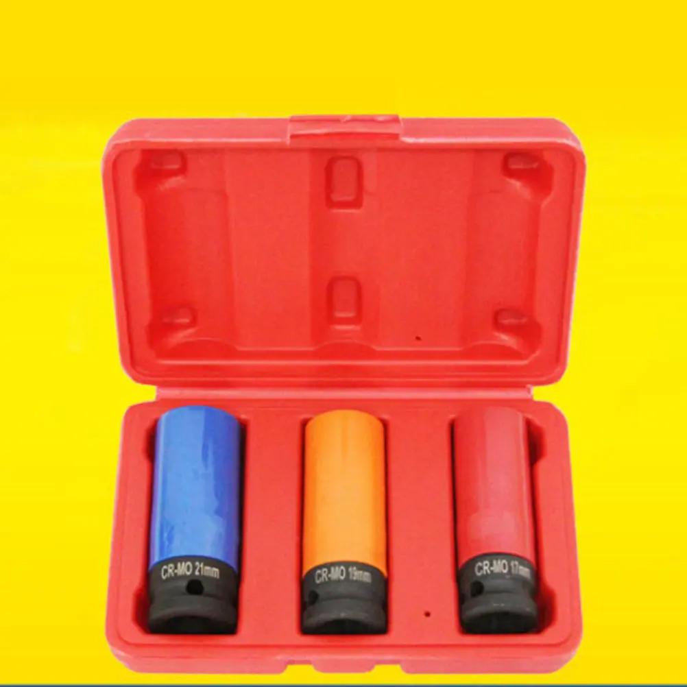 3Pcs 17Mm 19Mm 21Mm Color Sleeve Metal Nut Sleeve for Car Wheels Disassembly Robust Lightweight Secure Extension Hard to Reach