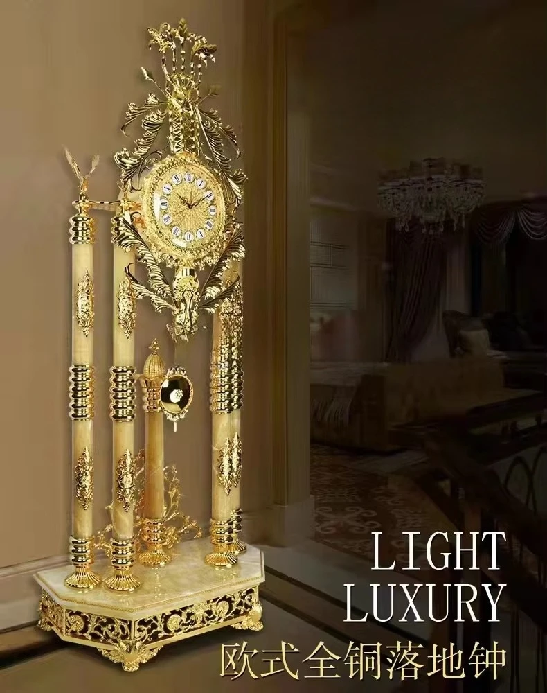 Luxury antique creative Nordic home decoration copper floor standing clock