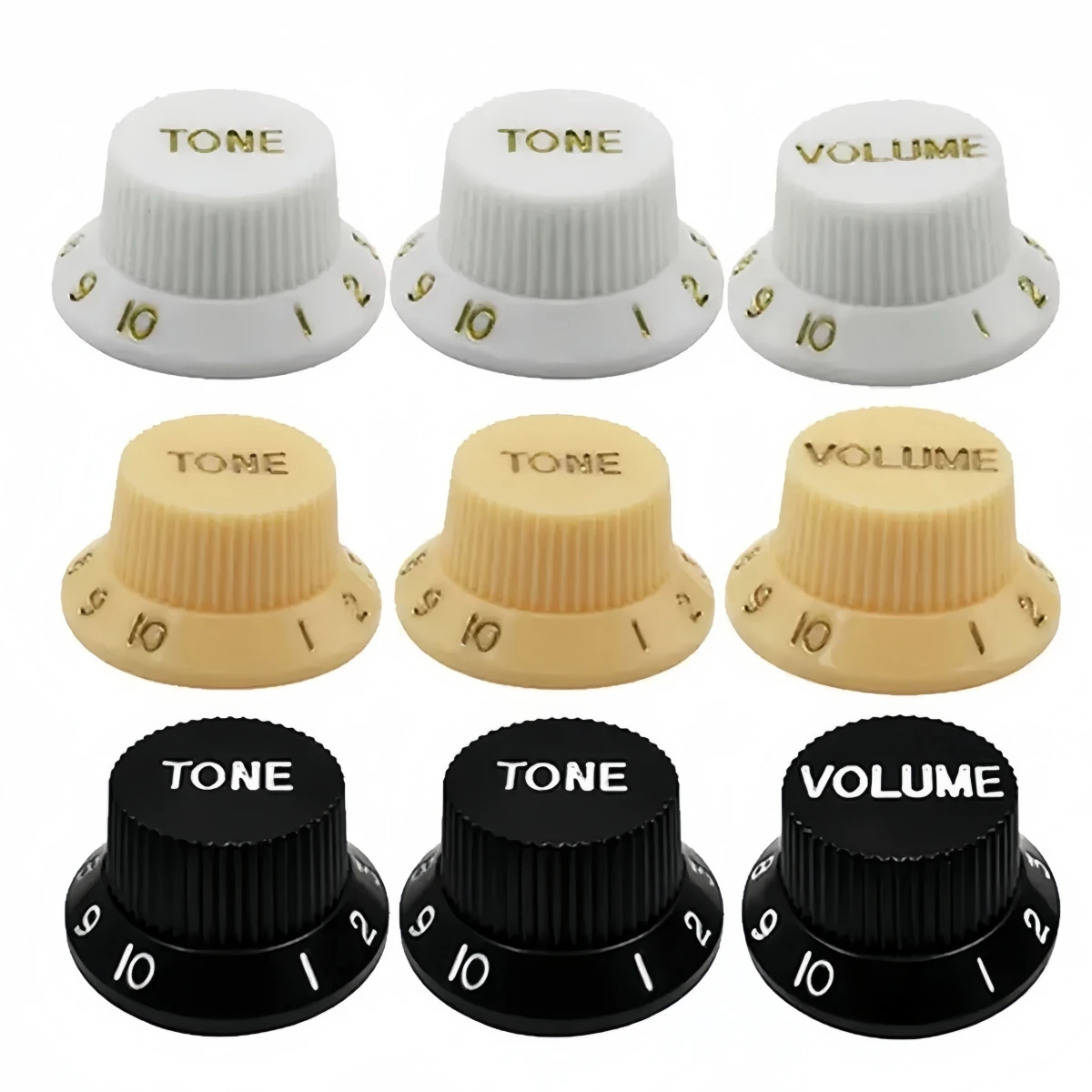 Miwayer 3 unidades de perillas de guitarra 2T1V, tipo Top Hat de 24 estrías, control de volumen y tono para piezas de guitarra eléctrica ST, de nailon, 24 dientes, imperial