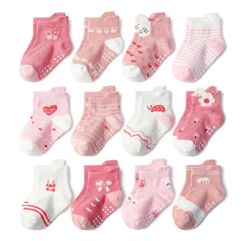 

12 Pairs Non Slip Toddler Socks with Grip for Boys Girls Baby Infants Kids Anti Skid Cotton Crew Socks 1-7Years