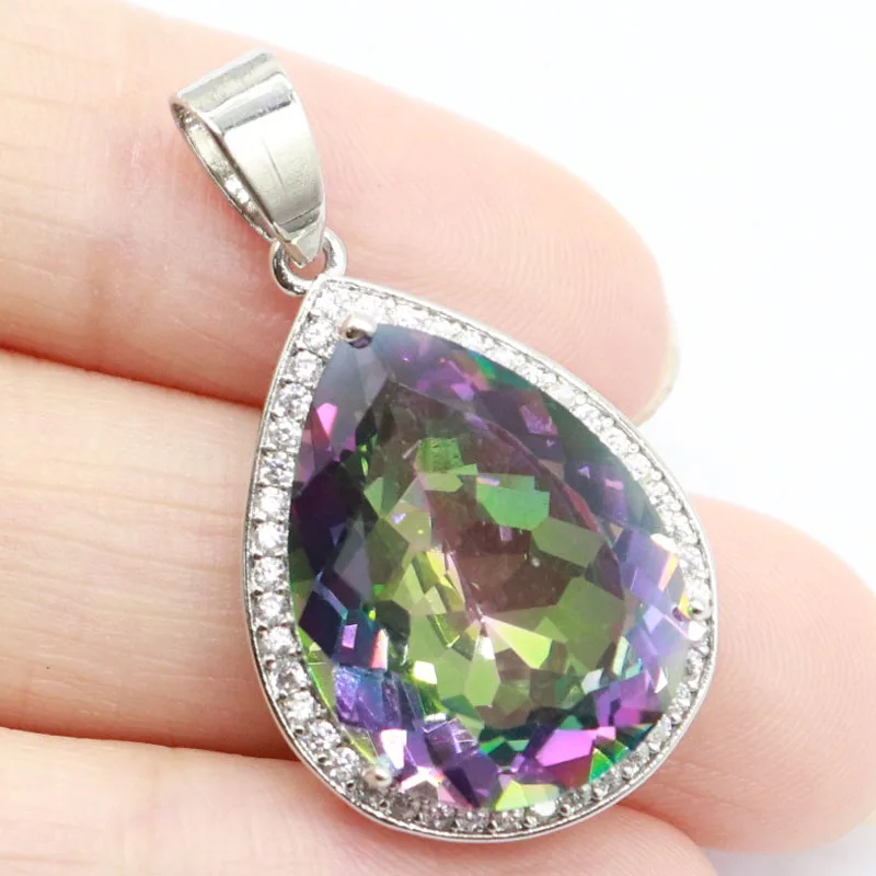 

Buy 3 Get 1 Free 33x19mm Dazzling Fire Rainbow Mystic Topaz CZ Women Wedding Silver Pendant