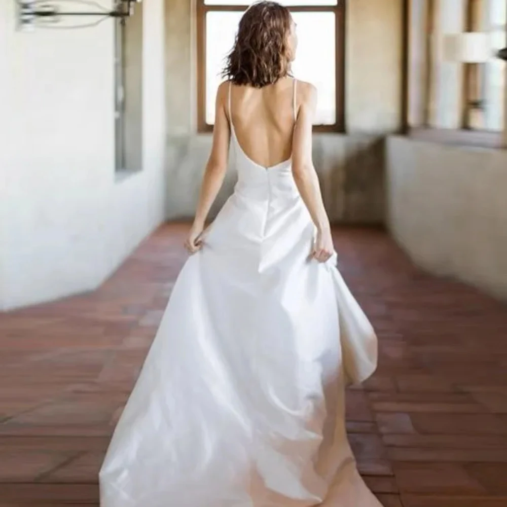 Vestidos de casamento sereia sem mangas para noiva, vestido de noiva, cabeçada, vintage, cetim macio, elegante, Sweep Train, personalizado, lateral, loja de luxo, 2022