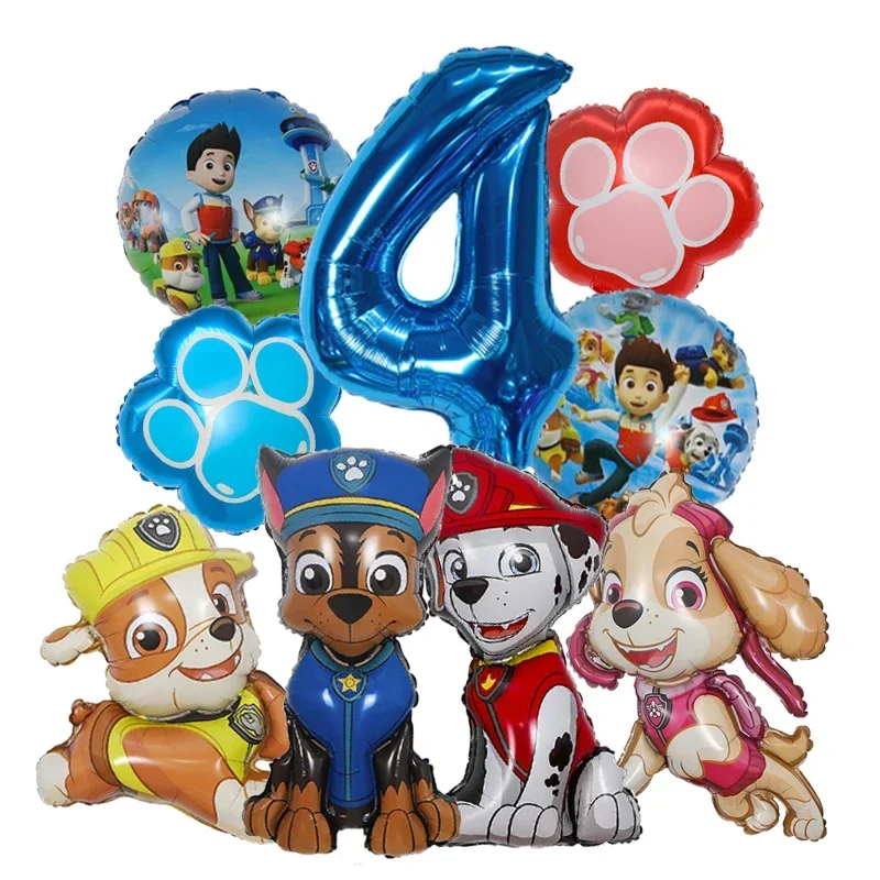 9pcs Cartoon Paw Patrol Foil Balloon Digital Number Supplies Rescue Dog Party Decoration Baby Gift Chase Skye view 6