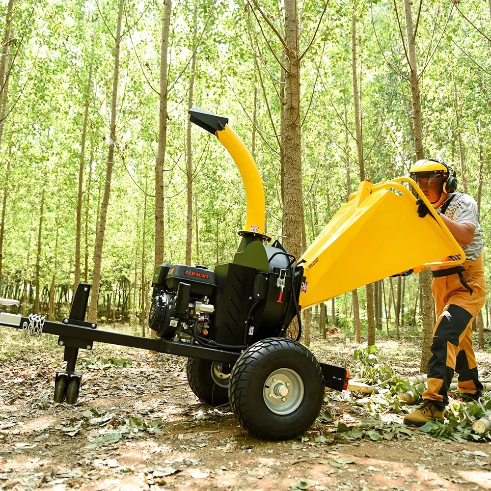 Mesin pencacah cabang kayu 15HP makan sendiri Trailer mount dengan Ducar B & S mesin bensin