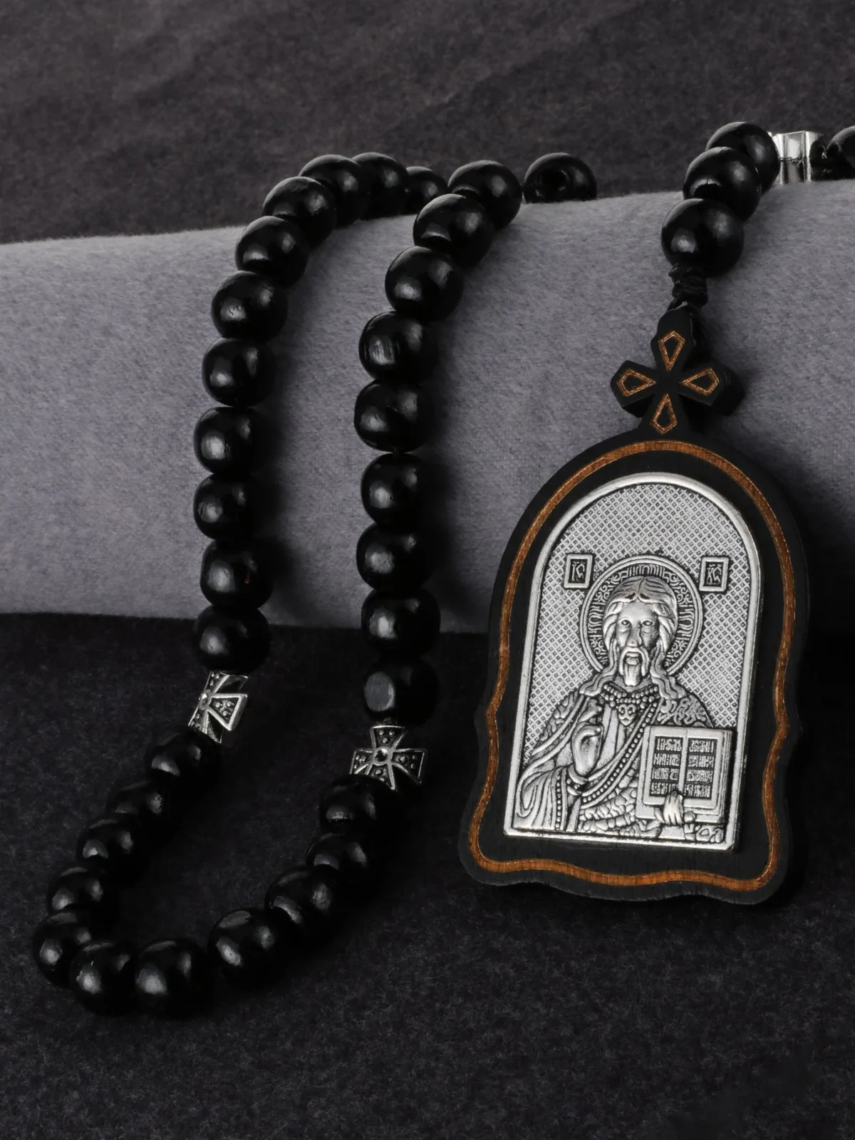 Russian Orthodox Wood Rosary Virgin Mary Child Icon Metal St.Nicholas Saint George Dragon Slayer Pendant Necklace Prayer Beads view 2