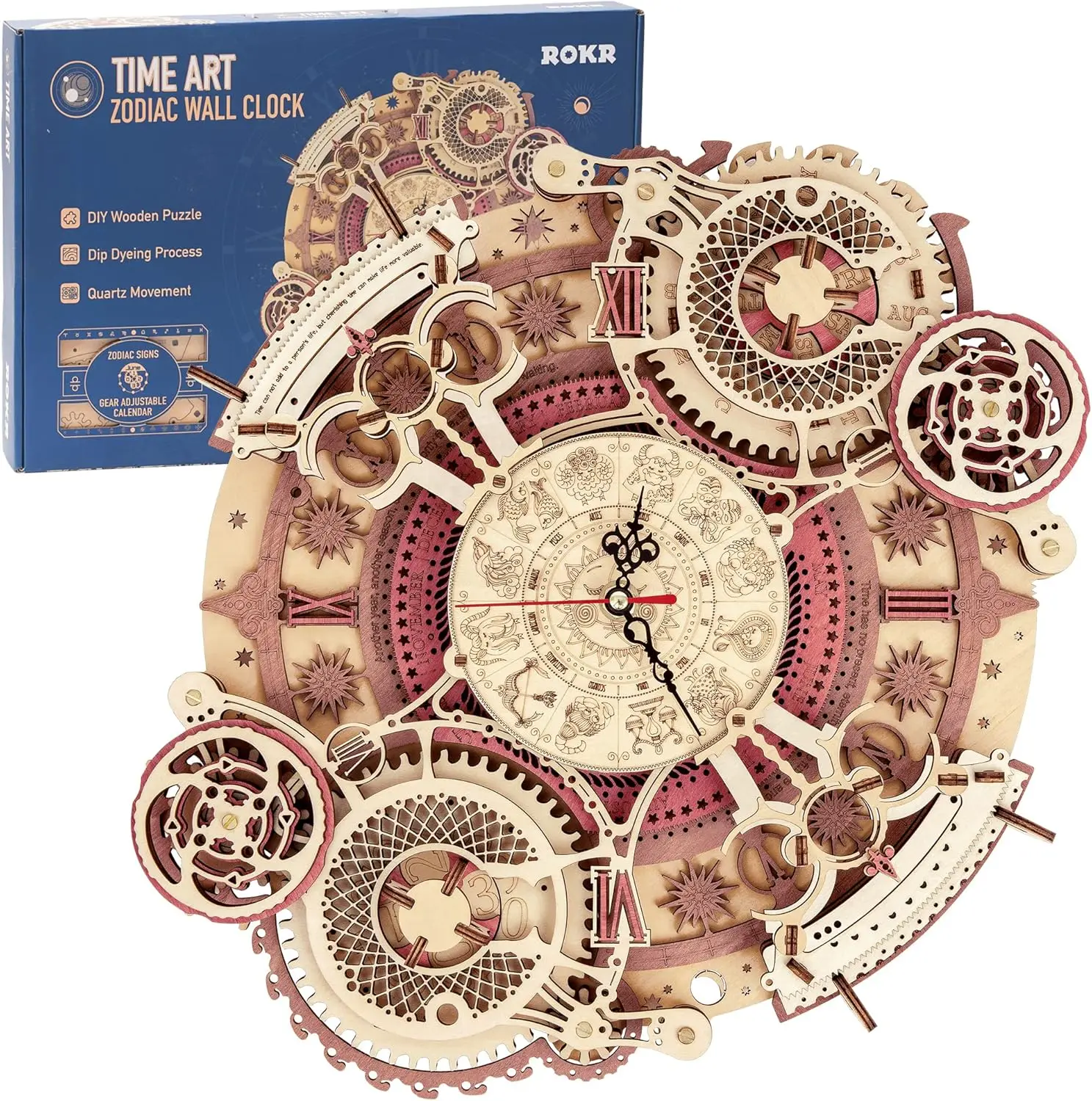 

3D Wooden Puzzles for Adults - DIY Zodiac Wall Clock Kit, Creative Model Building