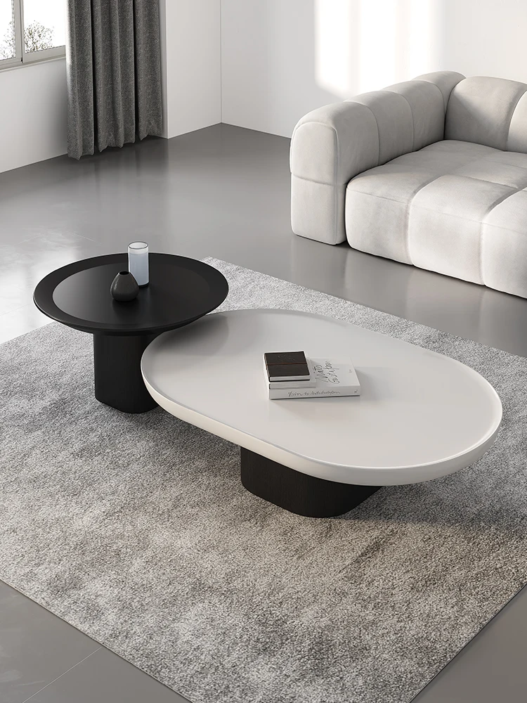 Off-white cream wind coffee table living room home small apartment senior sense ellipse designer