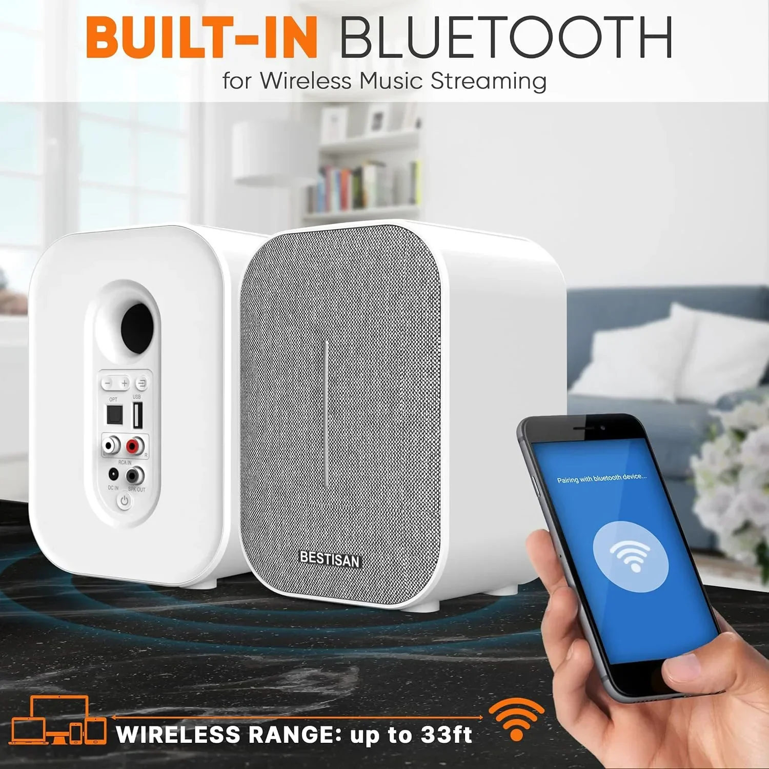 Hifi Bookshelf Bluetooth Speaker 50W Full Range Stereo Audio 3-inch 2.0 Active Computer Bass Wide Application Home Theater