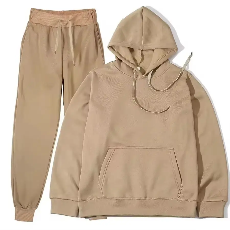 2025 Autumn/Winter New Velvet Warm Hoodie Sports Pants Two Piece Set for Men and Women Solid Color Loose Sports Jogging Set