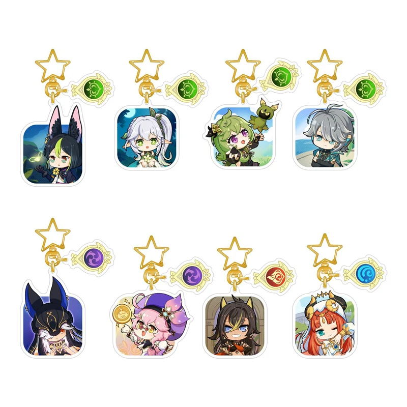 New Characters Star Key Chain Cyno Nilou Candace Collei Dori Tighnari Nahida Acrylic Pendant Impact Jewelry Wholesale