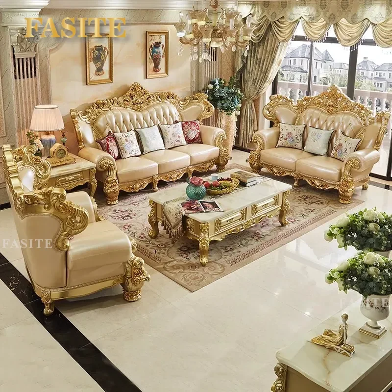 For European Style Solid Oak Wood Coffee Table with Marble Top and Drawers Luxury Gold Accent Living Room Tea Table TV