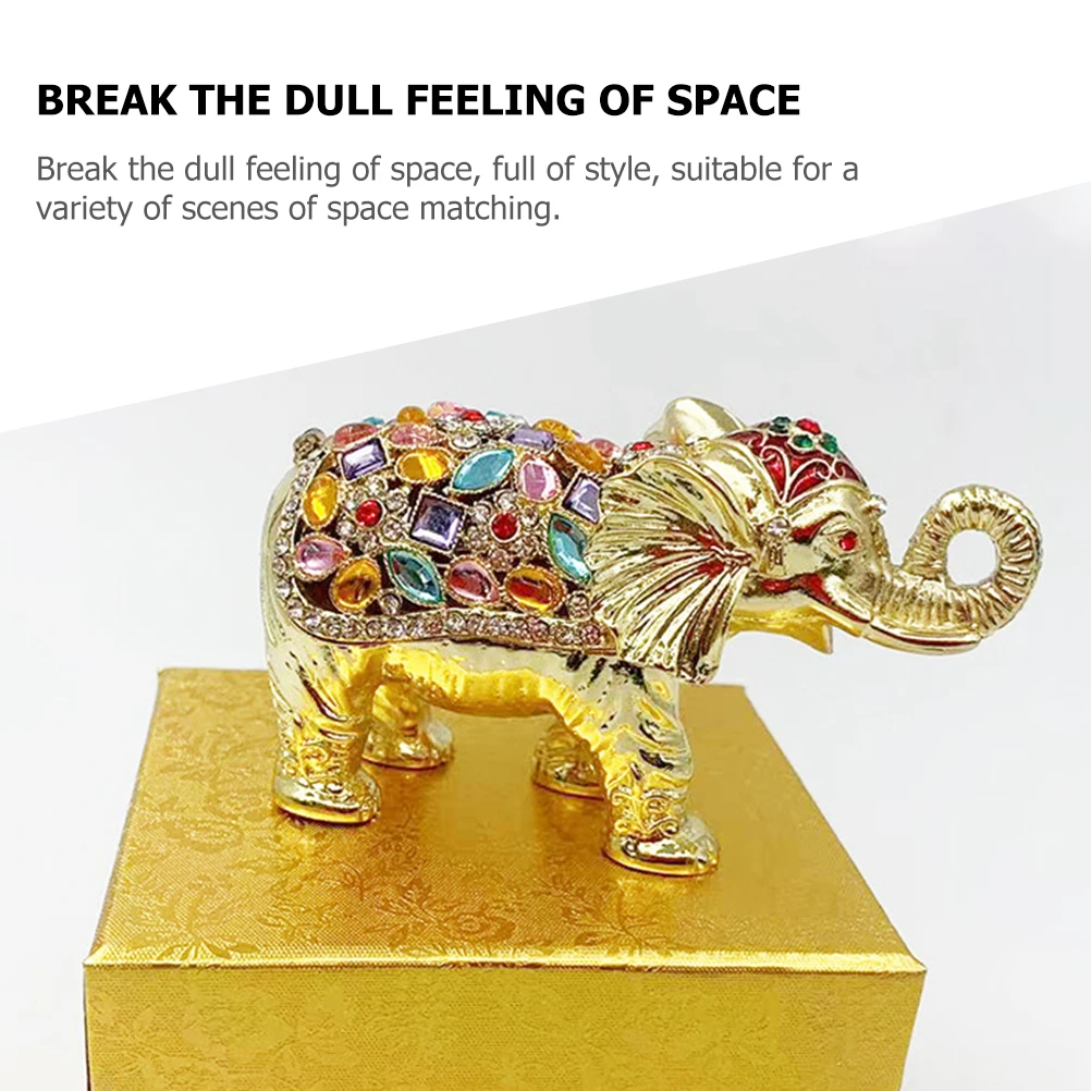

Jewelry Storage Box Elephant Shaped Alloy Enameled Trinket Case Desk Decor Figurine Vanity Accessories Safekeeping Small Jewelry