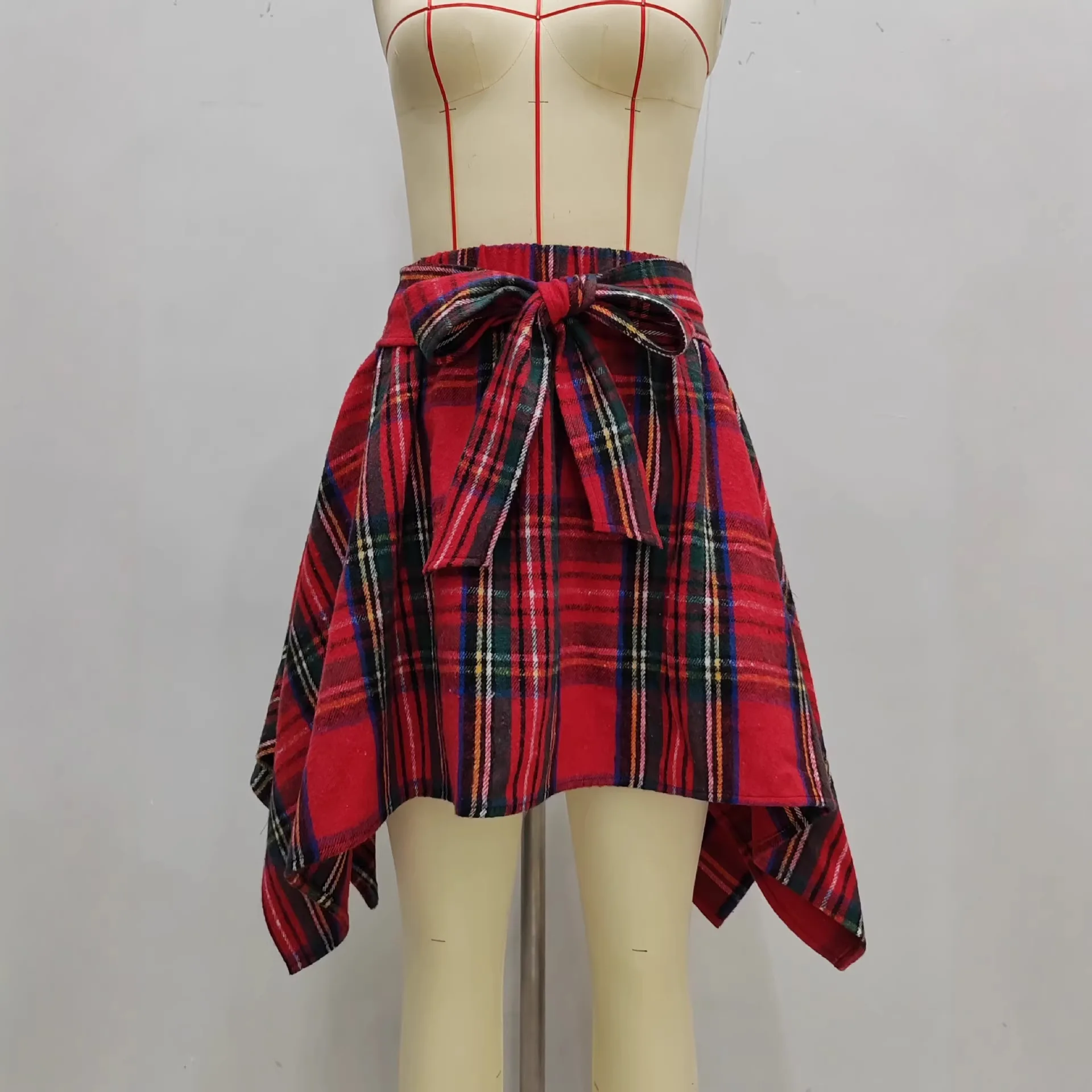 Plaid Skirt High Waist A-Line Ort Skirt Dance Sle Student Casual Women's Irregular Bow Id Pattern Cotton Spring Autumn Skirt