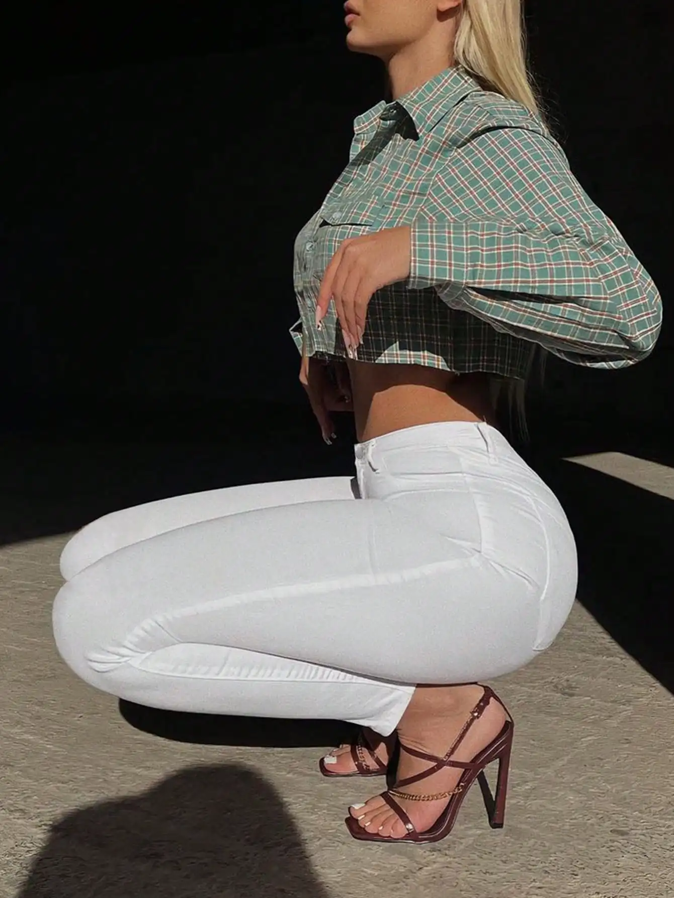 WGXWGX Women's High-Waisted Skinny Jeans Stretchy White Denim Casual Slim Fit Streetwear