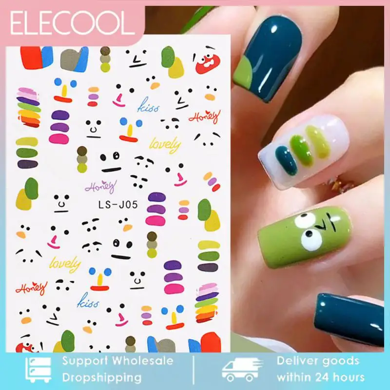 Cartoon Cats Nail Stickers Animals Design French Manicure Sliders For Nails Neon Full Cover Decal Kawaii Accessories GLYB013