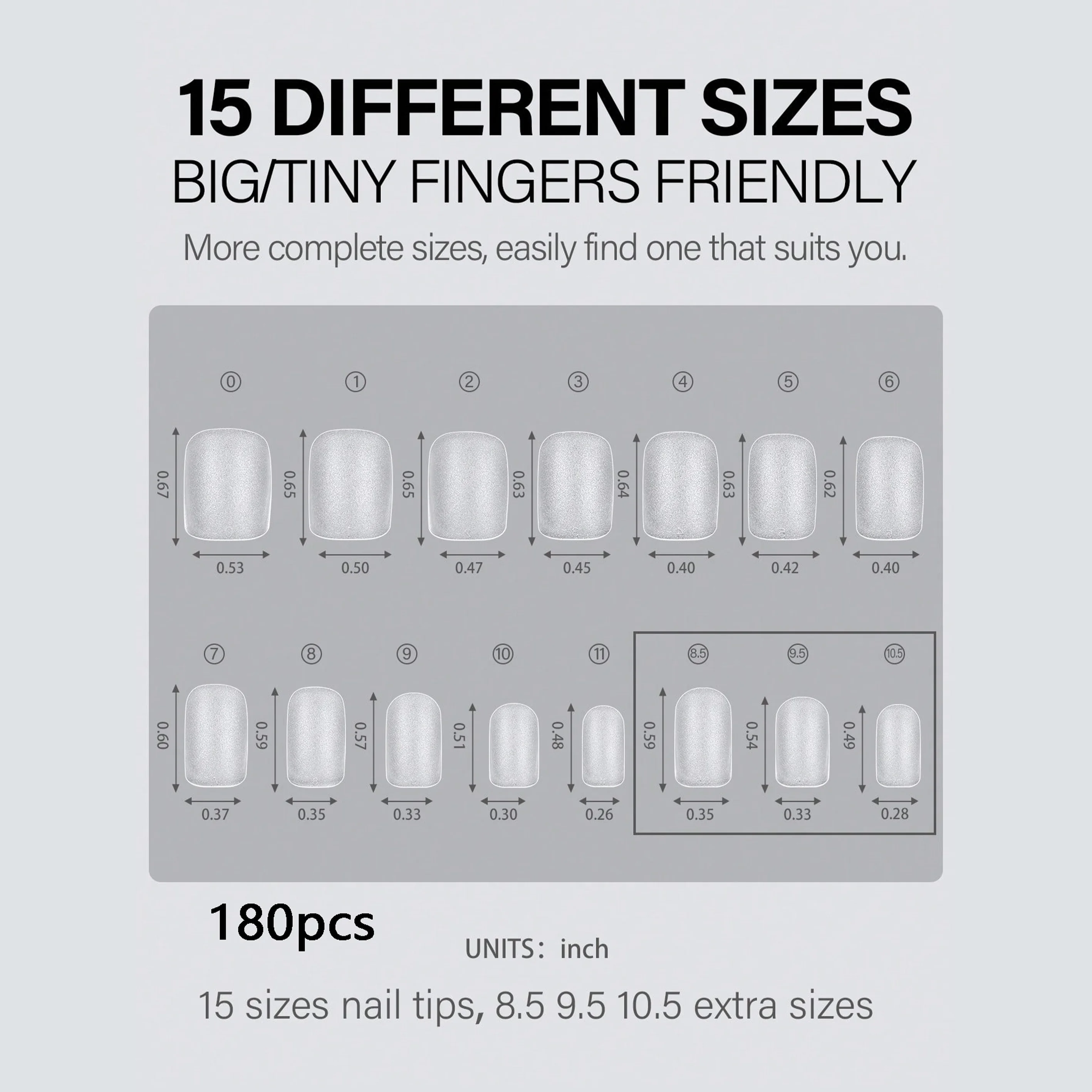 180 set di toppe per unghie in acrilico satinato bifacciale ultra corto, 14 misure, bianco opaco - perfetto per nail art fai da te e salone