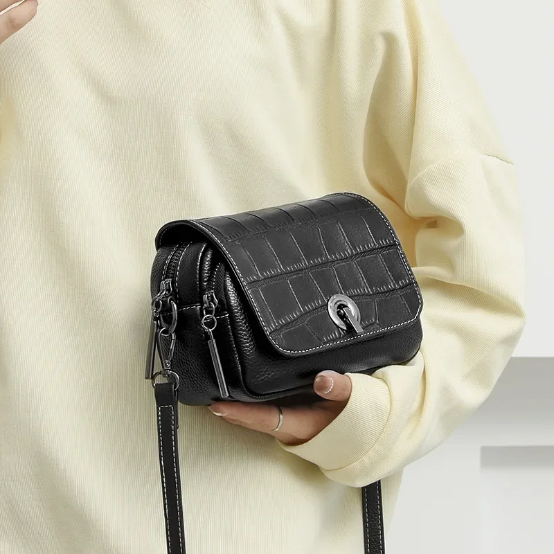 Bolso bandolera de piel auténtica para mujer: diseño cuadrado clásico y versátil, perfecto para la moda y el uso diario (se adapta al teléfono)