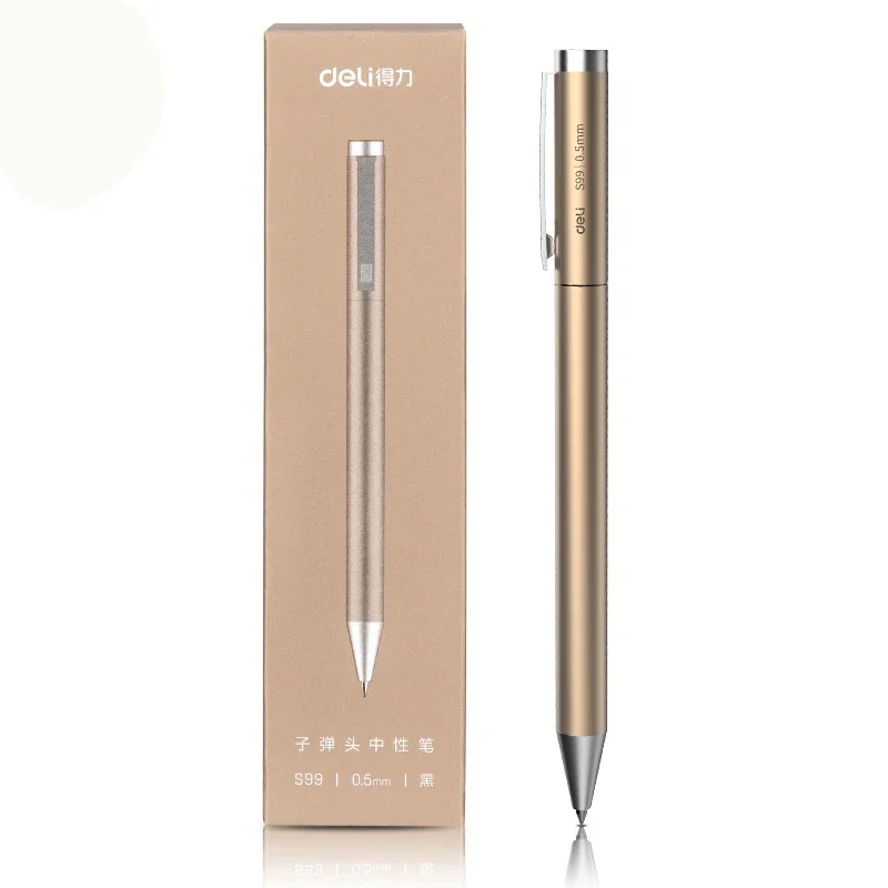 Deli All Metal Gel Pen Signature Pen 0.5mm S99 Rotary Carbon Gold Silver Holder Black Refill School Business Office Supplies
