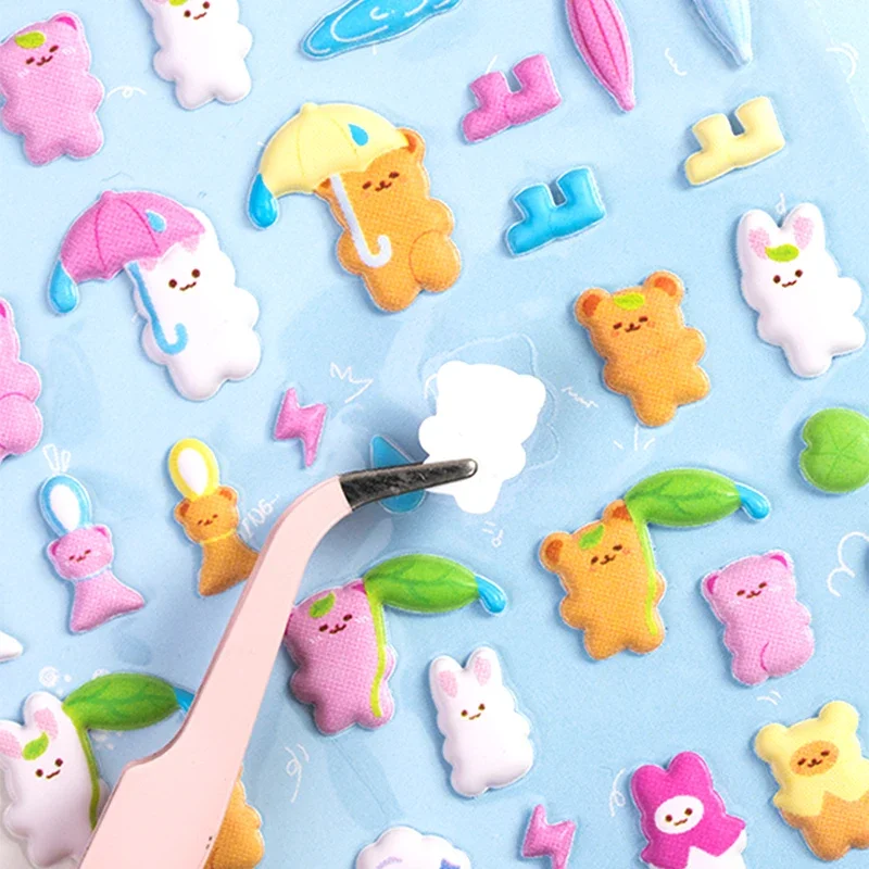 4 ชิ้น/ล็อต Happy Mini สัตว์การ์ตูน 3D Puffy สติกเกอร์กาวสติกเกอร์ DIY ไดอารี่เครื่องเขียนสติกเกอร์ของขวัญโรงเรียนอุปกรณ์สํานักงาน