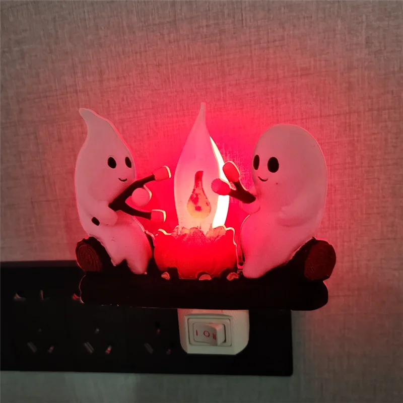 

ABLU-Ghost Campfire Flickering Night Light Flame Halloween Nightlight 3D LED Small Faux Campfire Night Light Decor