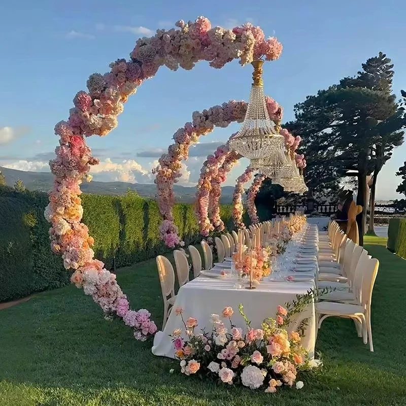 1/2/4 Stück Künstlicher Blumenbogen Kristall-Kronleuchter-Halterung Metall-Eisen-Halbkreisrahmen für Outdoor-Hochzeit, Bühnen- und Tischdekoration – Detail 2