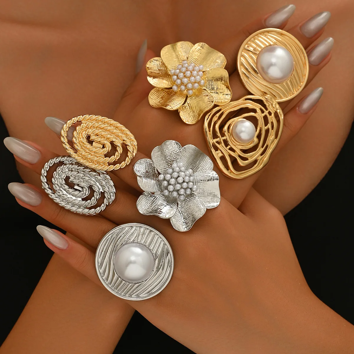 Новинка 2025 года, открытое кольцо с цветком, самое лучшее для женщин, кольцо с гофрированным жемчугом