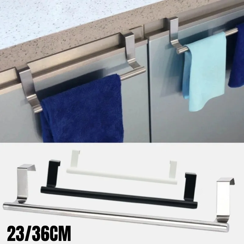 1pc 24/36cm Towel Rack Over Door Towel Bar Hanging Holder Stainless Steel Bathroom Kitchen Cabinet Towel Rag Rack Shelf Hanger