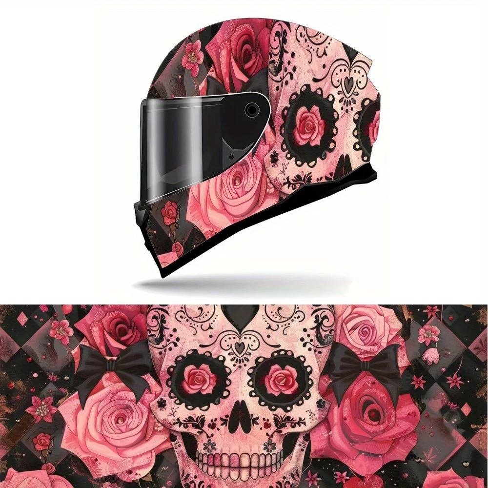 

Sweet and Cool Style, Skull and Rose PVC Motorcycle Helmet Vinyl Wrap, Self-Adhesive Waterproof Sticker, Anti-Scratch Decorative