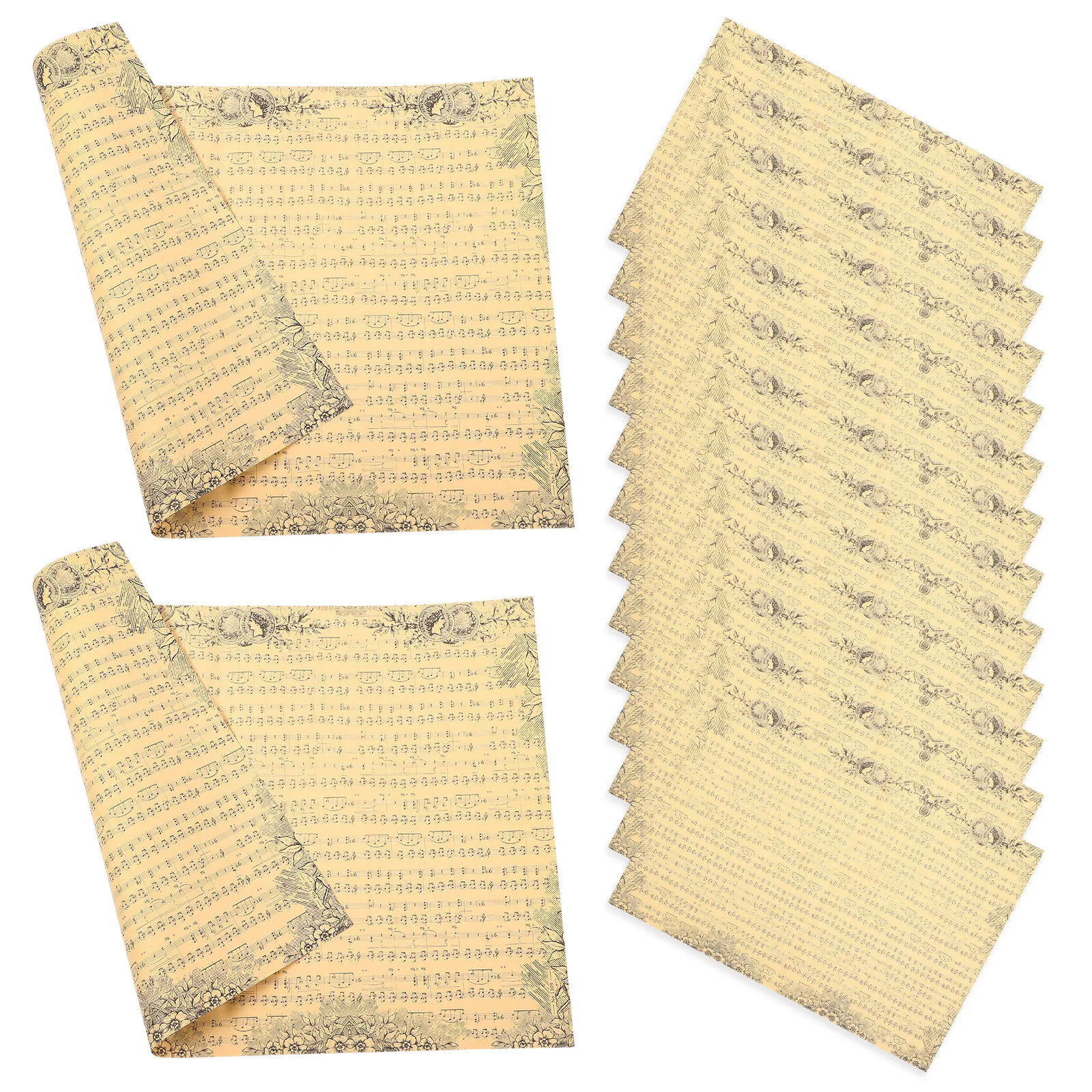 

20 листов ретро-бумаги для упаковки подарков с дизайном музыкальных нот и винтажным цветочным узором для букетов, подарков, свадеб, дней рождения, рукоделия