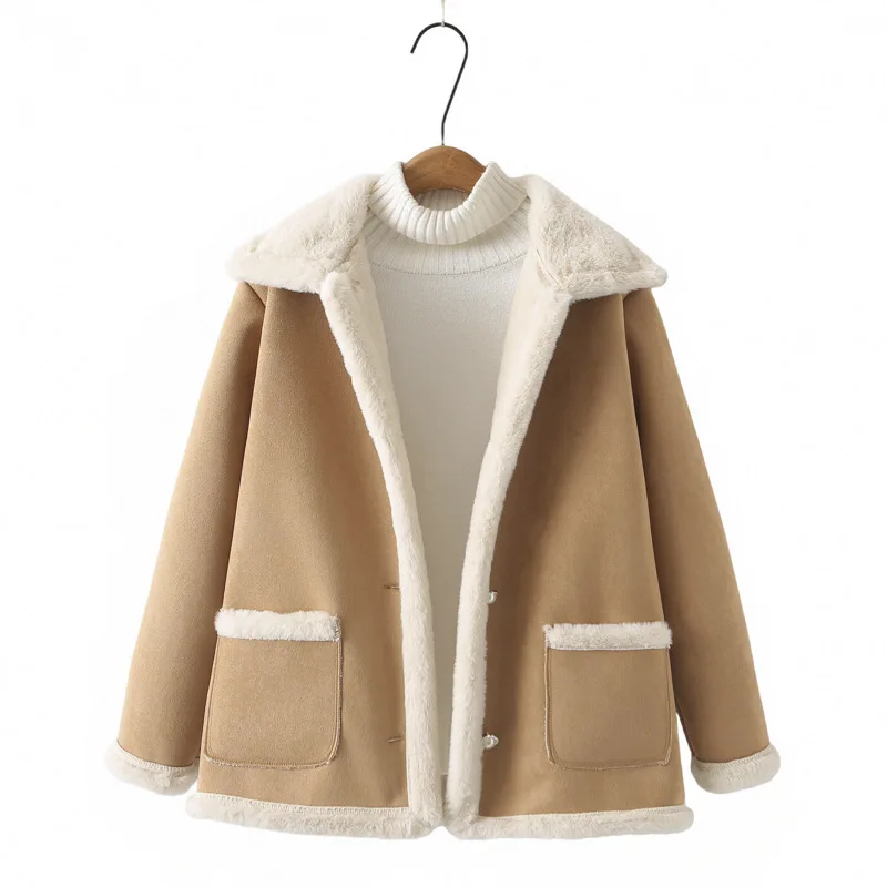 XL XXL Women Plush Parka Winter Fashion Loose Thickened Suede Coat 8544