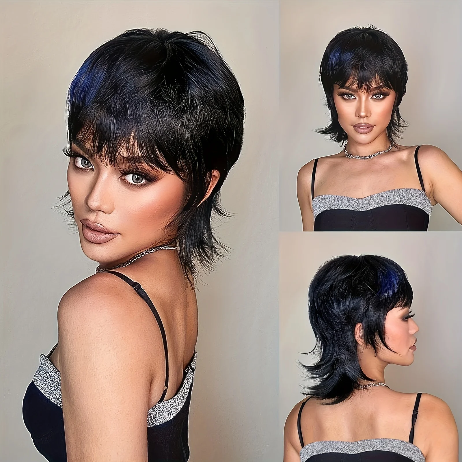 

Черный с синим бликами синтетический парик с изображением рыбьей головы, шиньон для моды и косплея