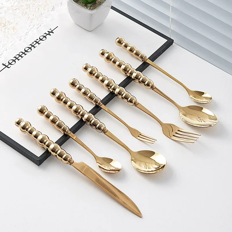 Ceramic Pearl Handle Camping Fork Spoon Western Tableware Dinnerware Set Stainless Steel Cutlery Set Complete Dinner Spoons Bar