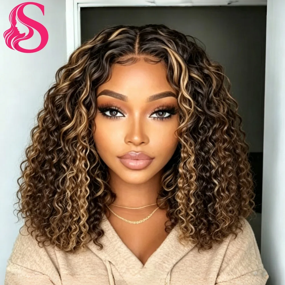 Perruque Bob Smilegirl sans colle, cheveux humains, ondulations profondes, 5x5, prête à porter, bouclée, avec fermeture en dentelle, perruque courte en cheveux humains