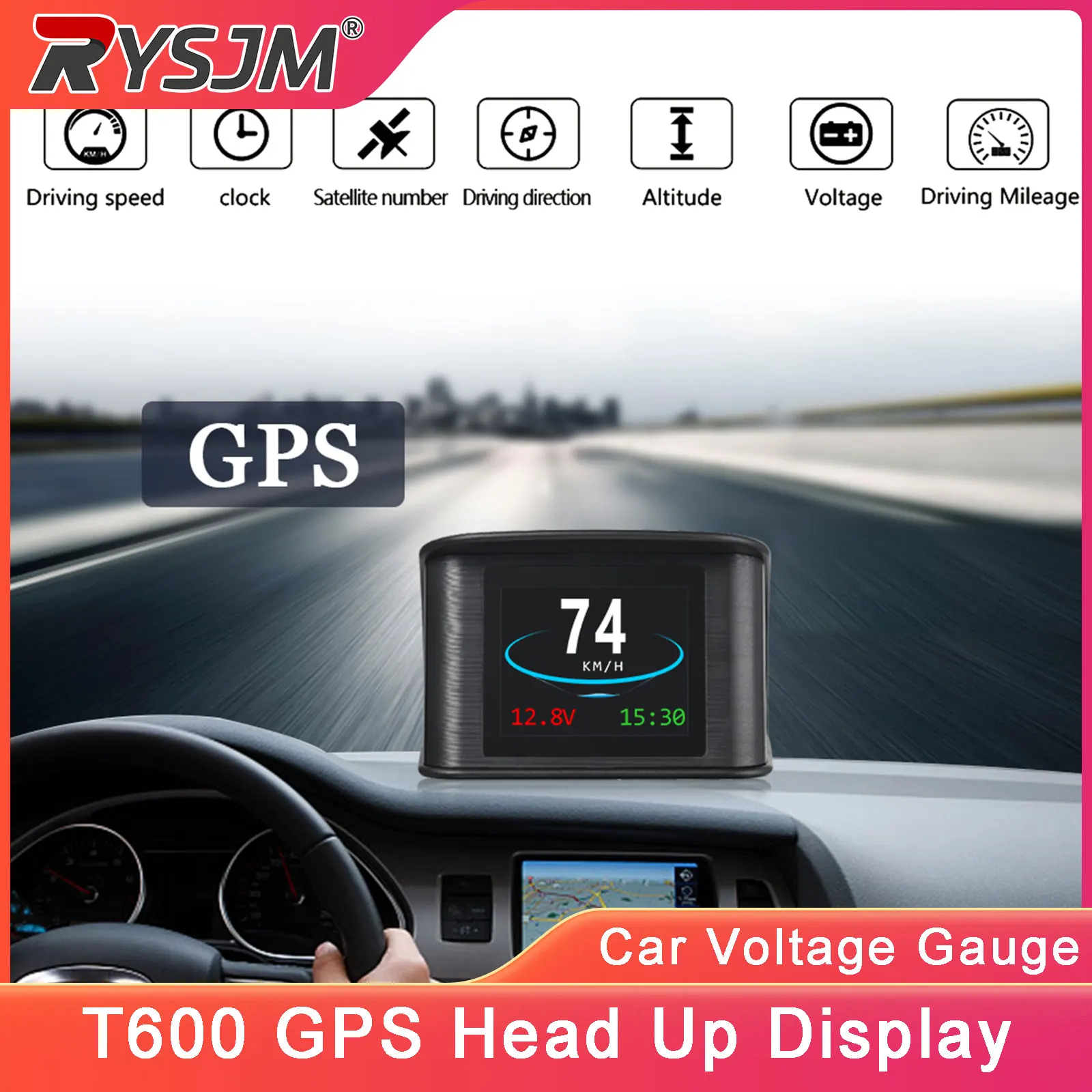 

T600 HD Car GPS Head Up Display Universal Digital Meter Car Speedometer Voltage Gauge Meter With Clock Car Electronic Accessorie