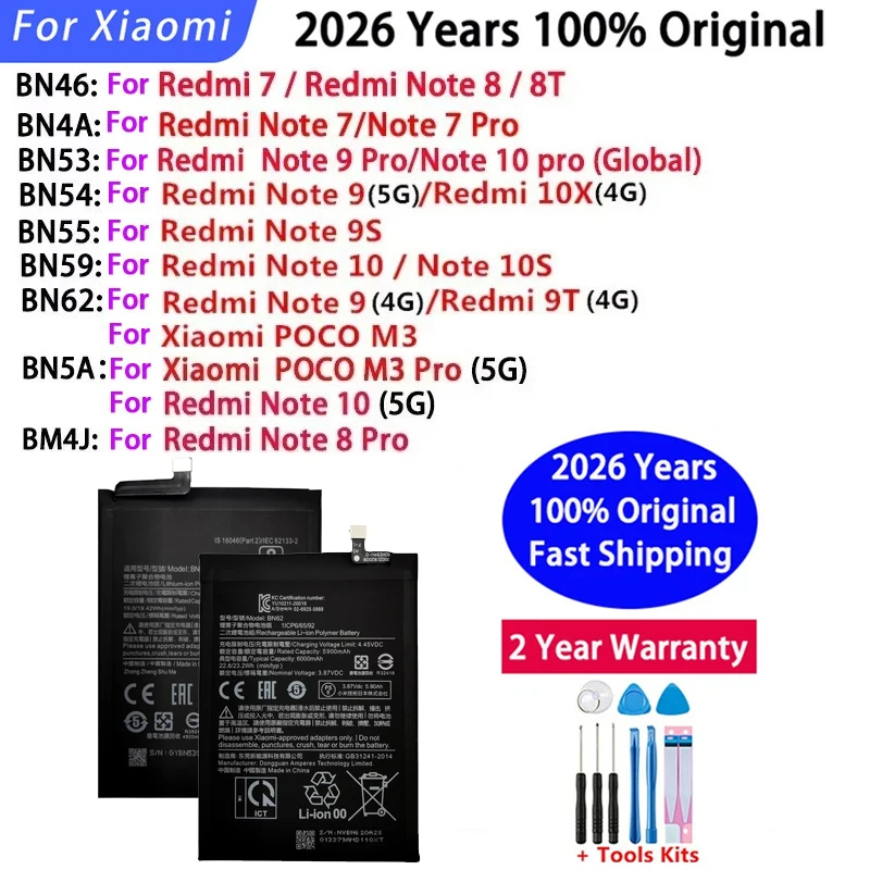 Batería Original BN46 BN53 BN54 BN4A para Xiaomi Redmi 7 9T 10X POCO M3 Note 7 8 8T 9 9S 10 10S pro baterías BN55 BN59 BN62 BN5A