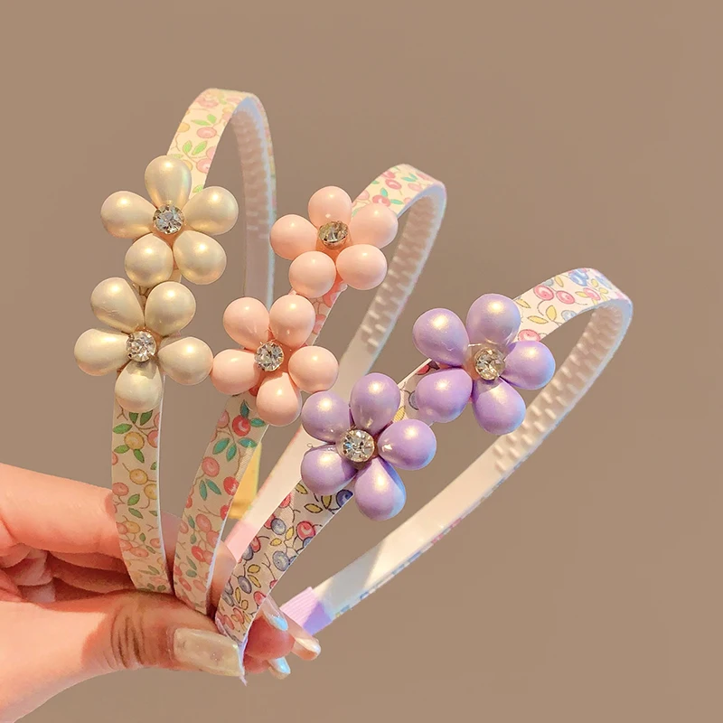 

2025 New Children Pearl Color Flower Ornament Headband Headwears Baby Girls Rhinestone Hair Hoop Headbands Kids Hair Accessories