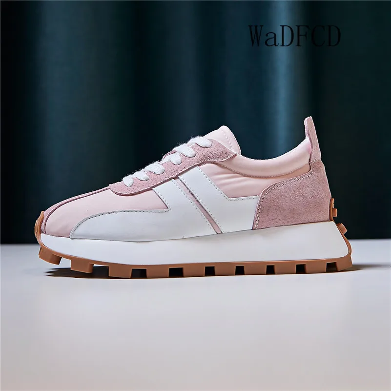 Chunky Sneaker Plus Size 43 Women Retro Running Shoes Fashion Casual Genuine Leather Fabric Height Increased Flat Platform Shoes