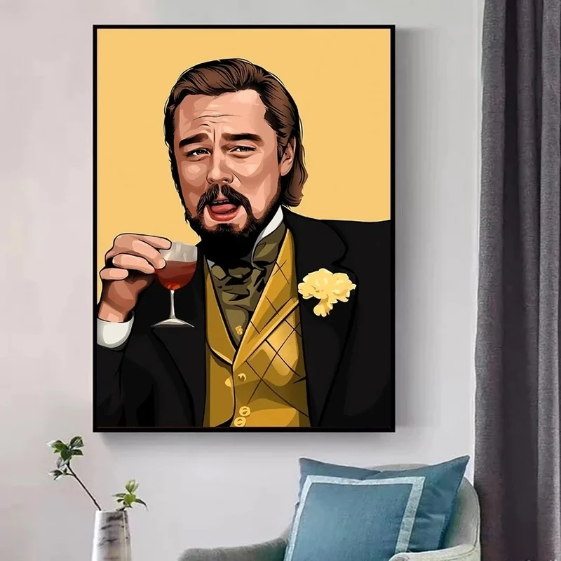 Calvin Candie Poster Leo Laughing Django Meme Inspired Poster Leonardo DiCaprio Funny Canvas Painting Picture Print Home Decor